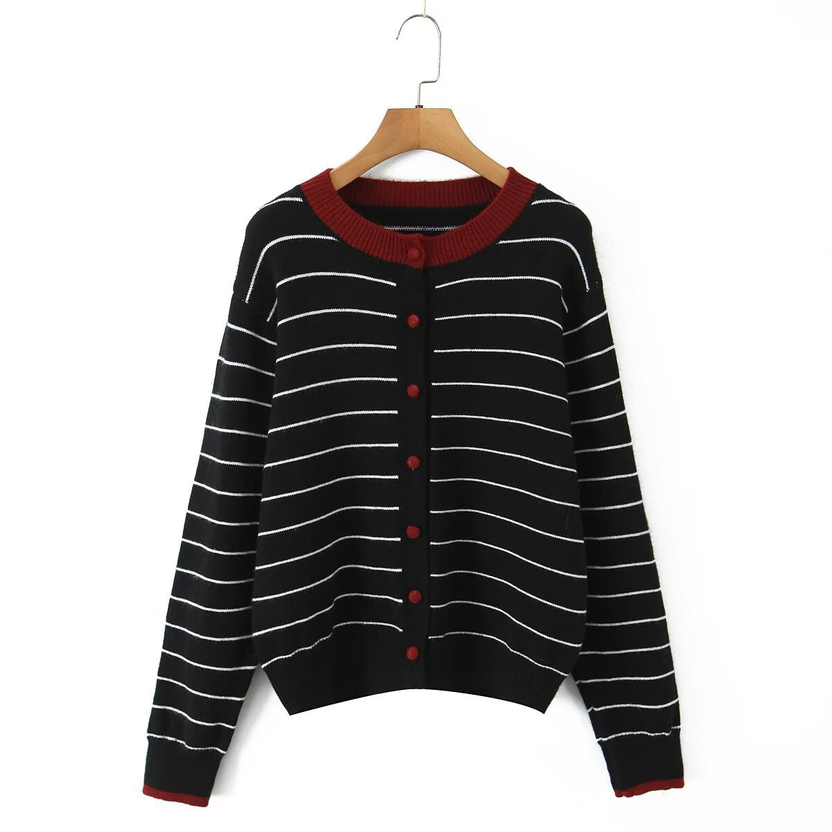 Versatile striped knitted sweater cardigan jacket