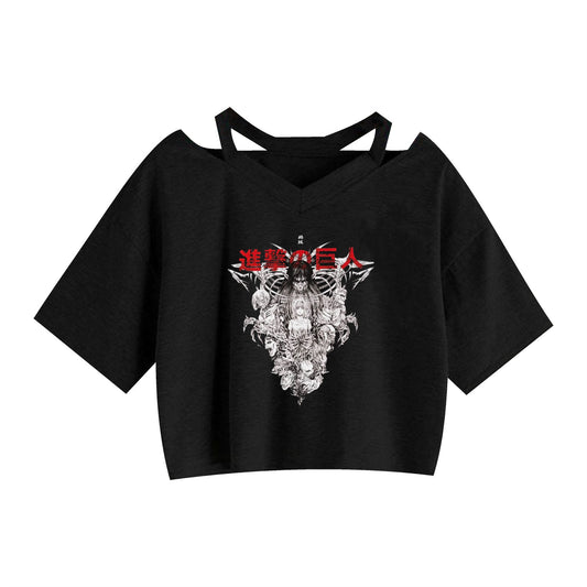 Anime Attack on Titan Printed Women's Strapless Crop Top Hoodie