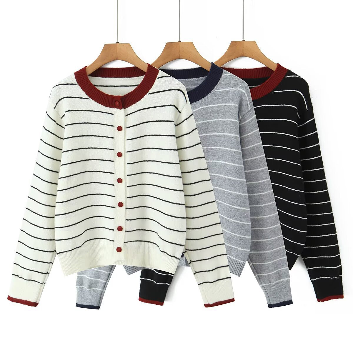 Versatile striped knitted sweater cardigan jacket