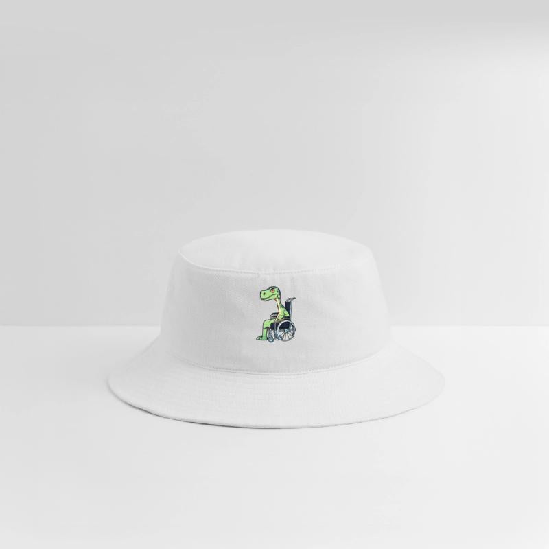 a broken legged dinosaur on wheelchair