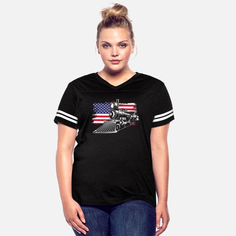 American Steam Locomotive In Front Of Us Flag