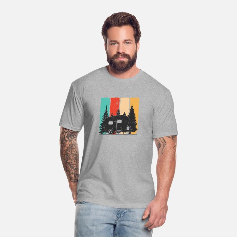 CAMPER RV TREES TREE VINTAGE CAMPFIRE FIRE FOREST