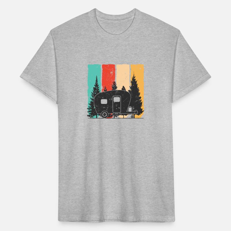 CAMPER RV TREES TREE VINTAGE CAMPFIRE FIRE FOREST