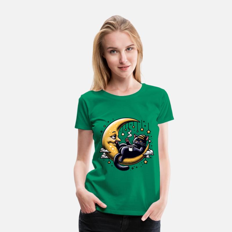 Chill Cat Relaxing on the Moon with Coffee and