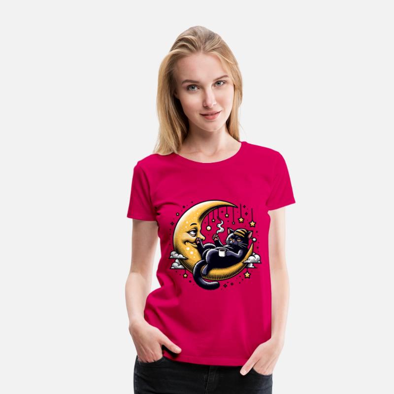 Chill Cat Relaxing on the Moon with Coffee and