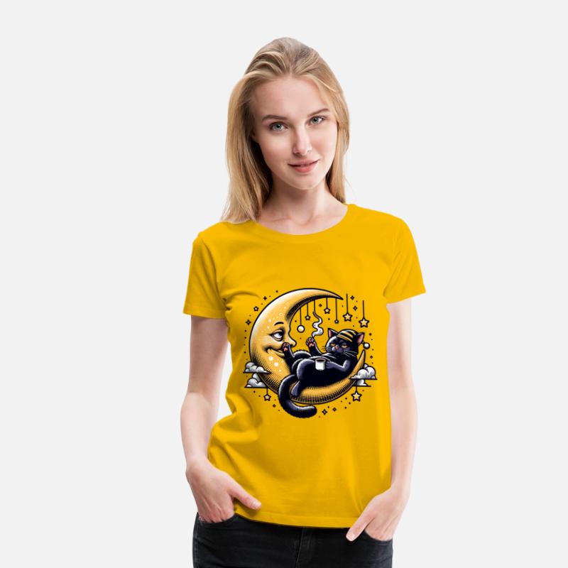 Chill Cat Relaxing on the Moon with Coffee and