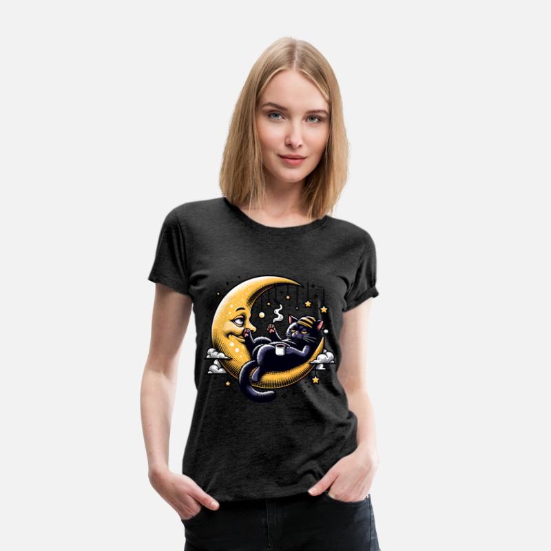 Chill Cat Relaxing on the Moon with Coffee and