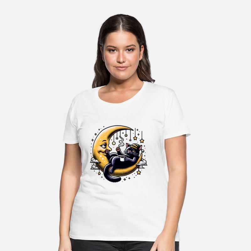 Chill Cat Relaxing on the Moon with Coffee and