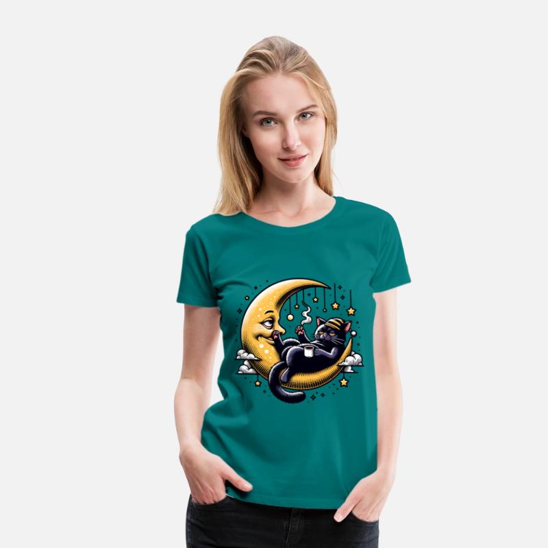 Chill Cat Relaxing on the Moon with Coffee and