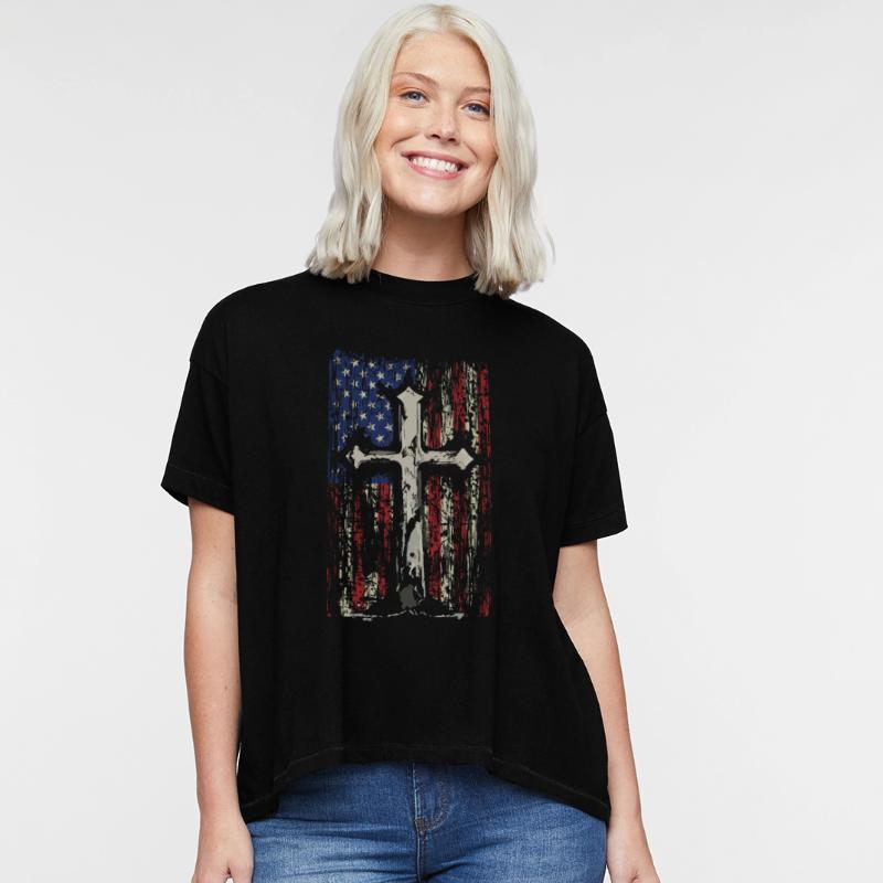Christ Cross American Flag Grunge Old