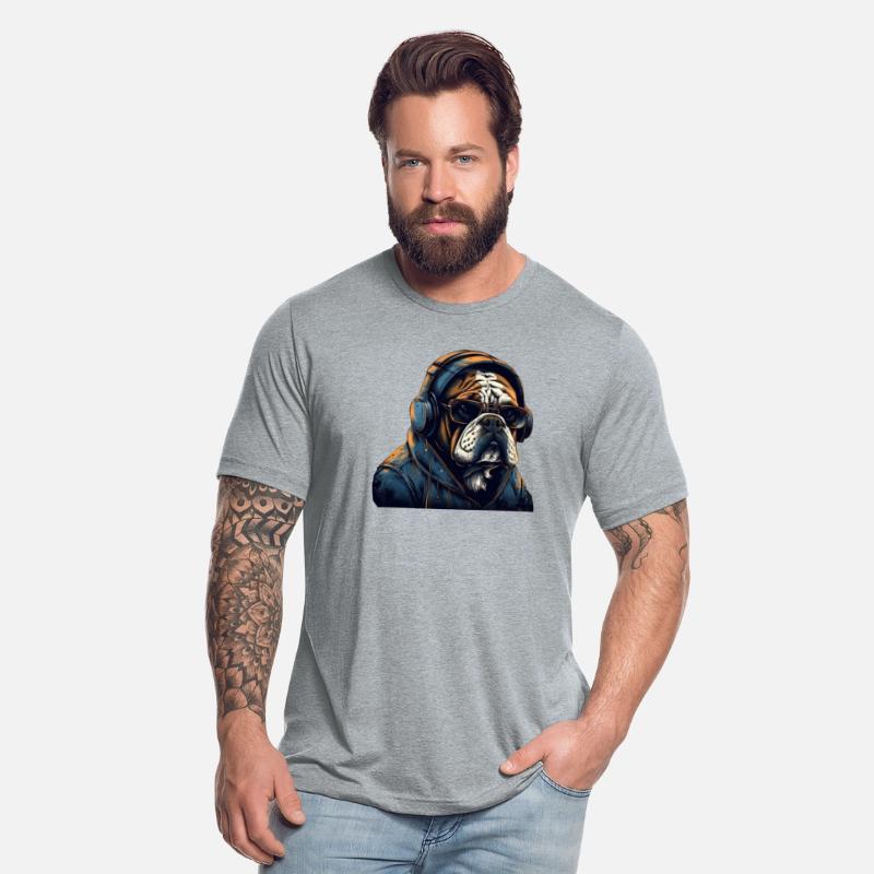 Cool bulldog with Headphones and urban fashion