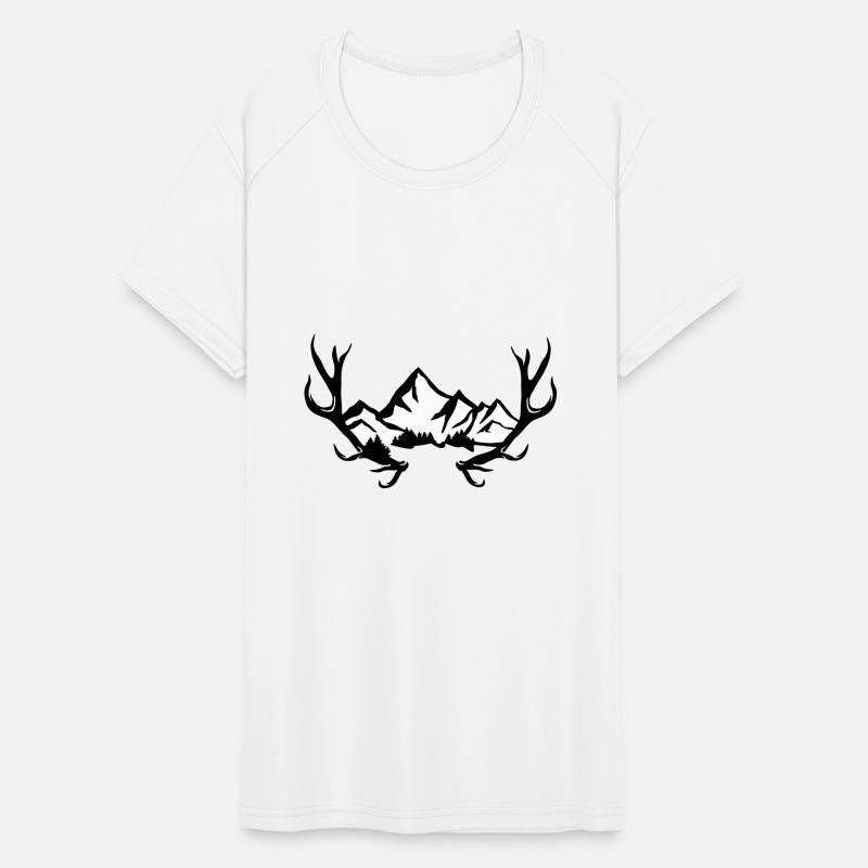 Deer antlers, snowy mountains and forest