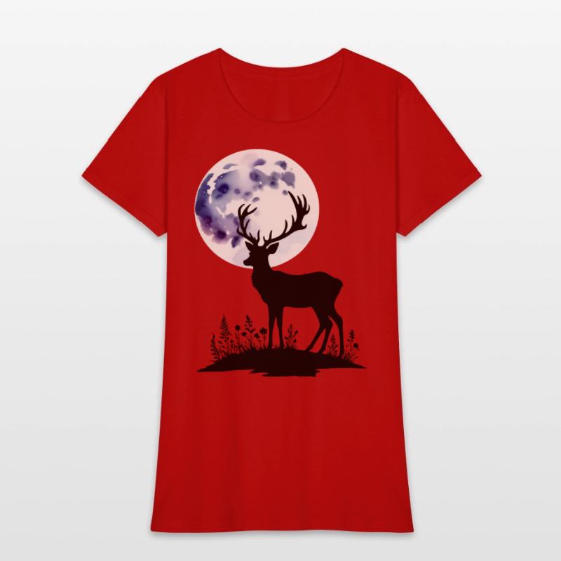 Deer Silhouette Against Watercolor Moon