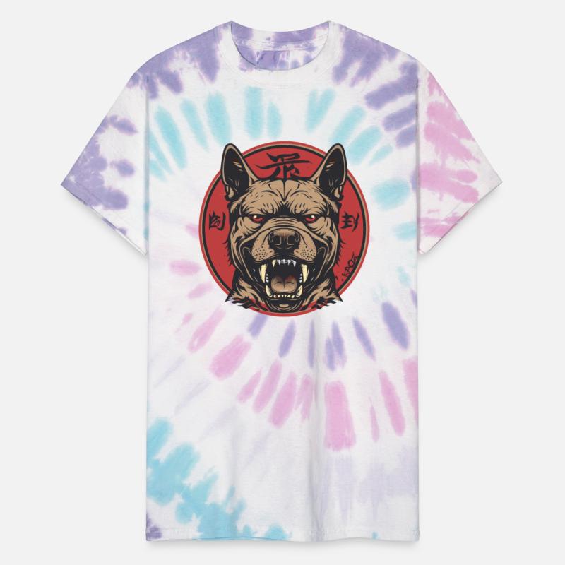 Fierce Dog Head with Red Circle and Fangs