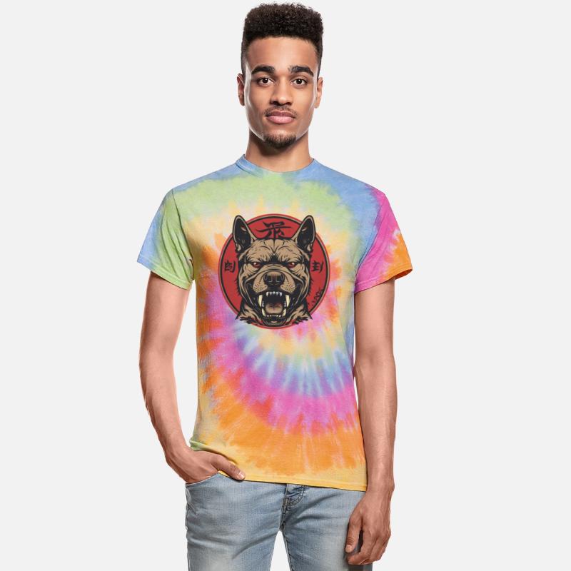 Fierce Dog Head with Red Circle and Fangs