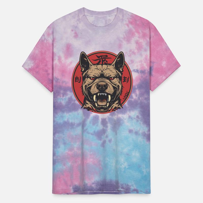 Fierce Dog Head with Red Circle and Fangs