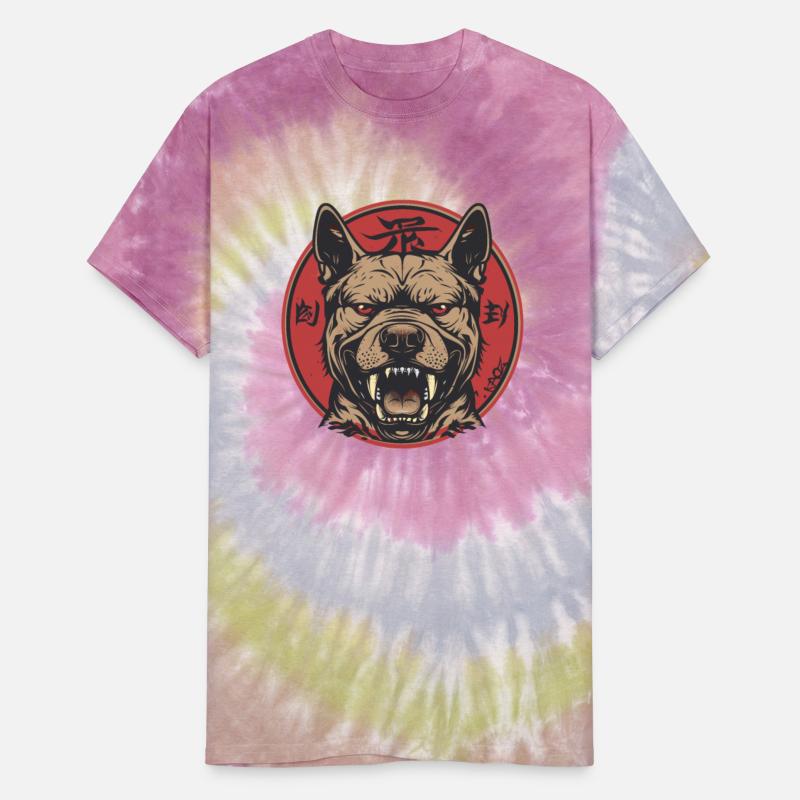 Fierce Dog Head with Red Circle and Fangs