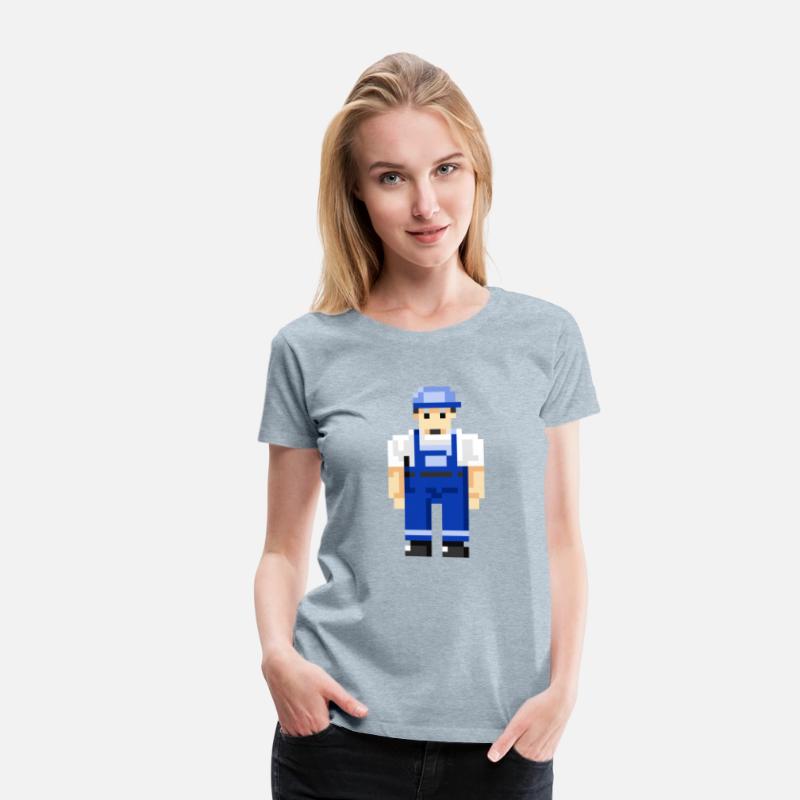 front of handyman character in pixel style