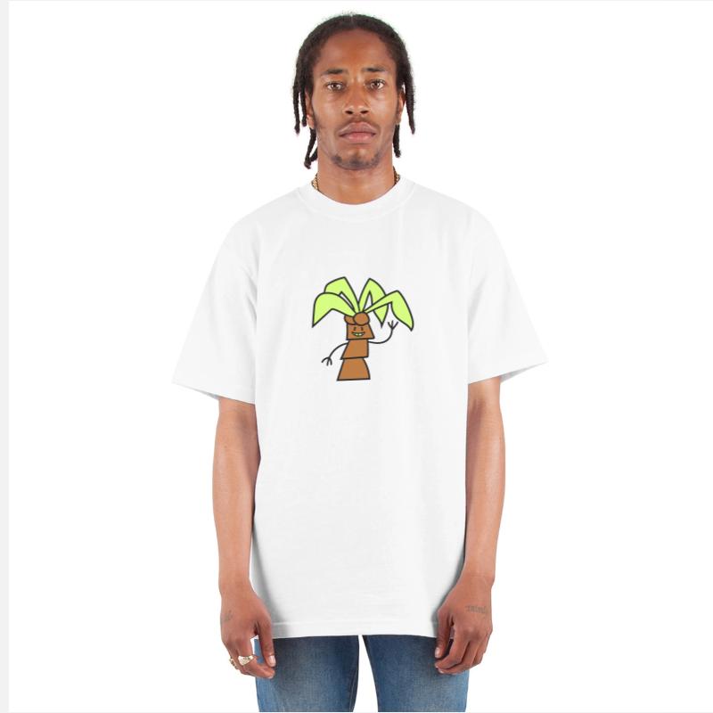 Funny Cute Palm Tree Hand Waving Happy Face Comic