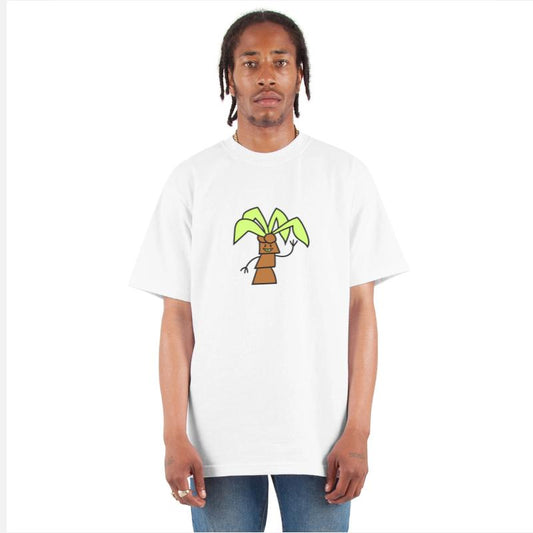 Funny Cute Palm Tree Hand Waving Happy Face Comic