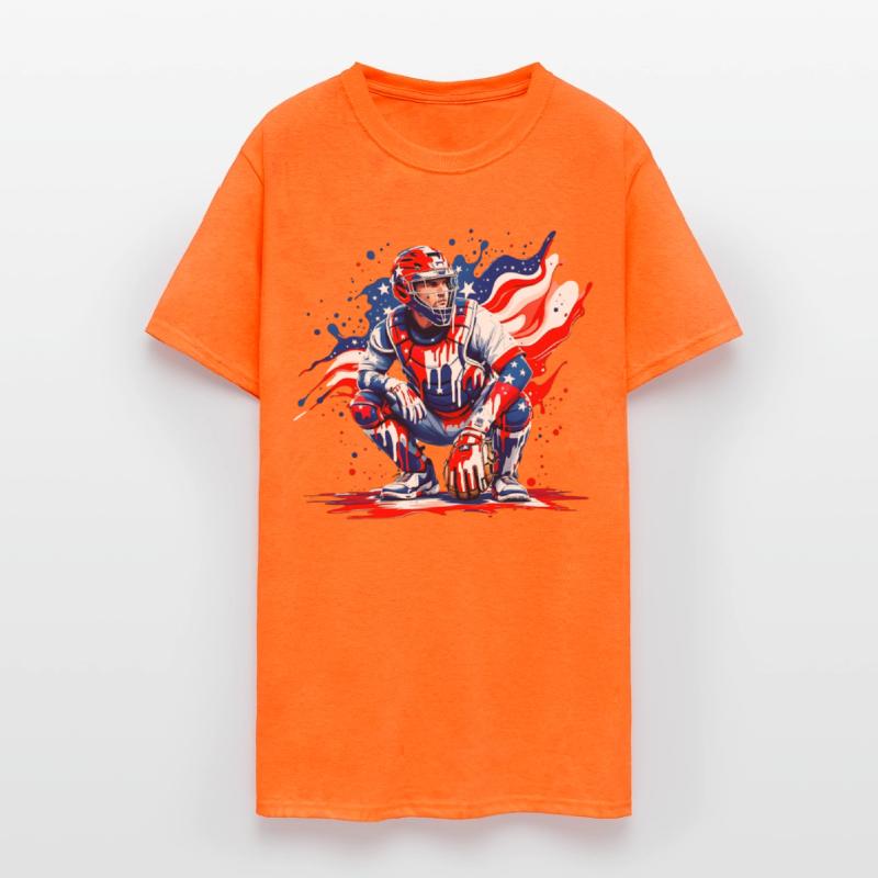 Patriotic Baseball Catcher USA Red White Blue Drip