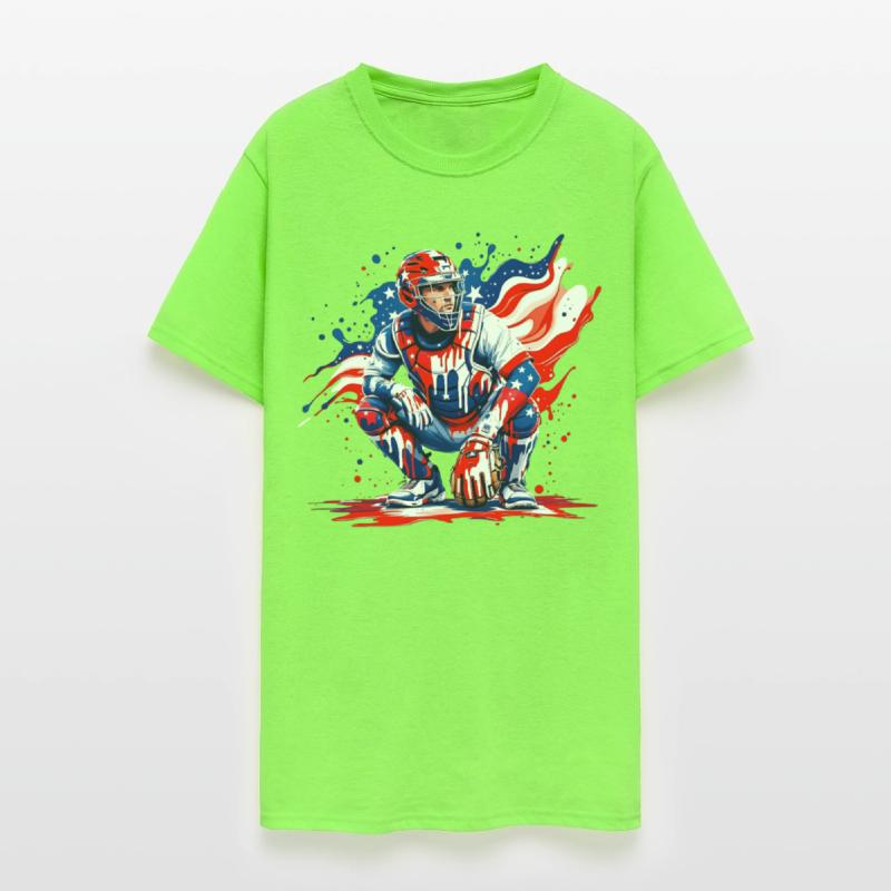 Patriotic Baseball Catcher USA Red White Blue Drip