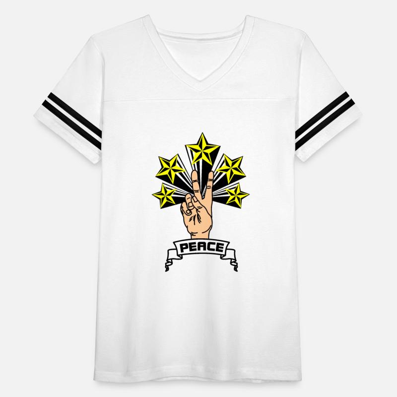 Peace sign hand with V 5 yellow stars