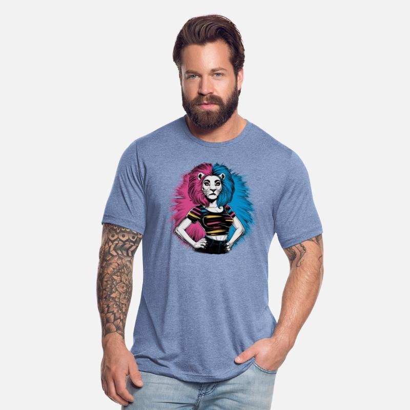 Punk Lion with pink and blue hair retro style for
