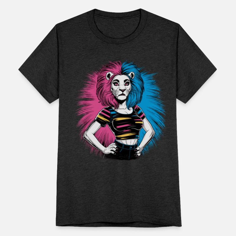 Punk Lion with pink and blue hair retro style for