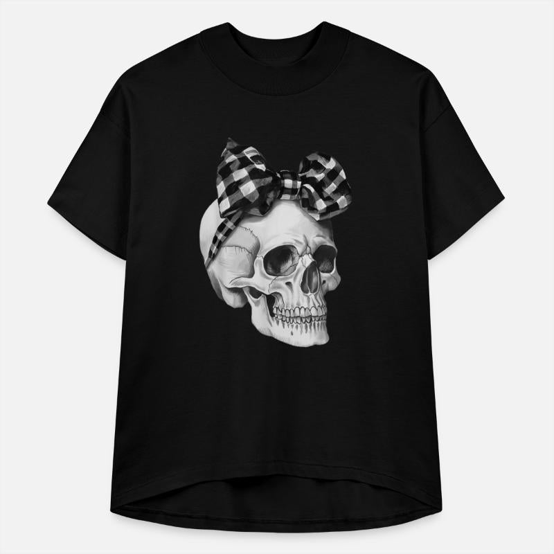 Skull Coquette Bow Halloween black and white check