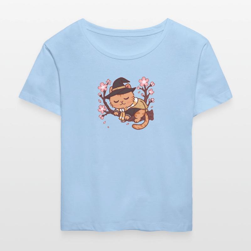 Whimsical Witch Cat in Cherry Blossom Tree